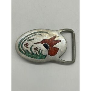 Artistic Silver and Red Hummingbird Belt Buckle